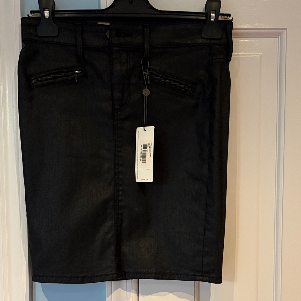 Ag Adriano Goldschmied Black Coated Pencil Skirt with Zip Details